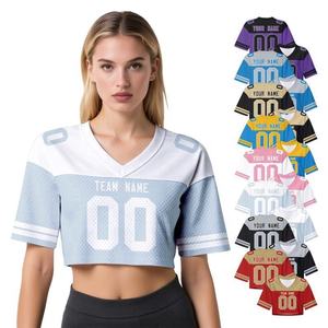 เสื้อเจอร์ซีย์ตาข่ายคอวี แขนสั้น ครอป สำหรับผู้หญิง ปักชื่อและหมายเลขได้ เสื้อกีฬาตาข่ายคุณภาพพรีเมียม เสื้อตาข่ายสตรีทแวร์ - Product Image 1