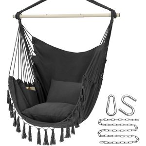 Dark Grey Macrame <b>Hammock</b> Chair Large Hanging Swing with 2 Cushions & Pocket Max 500 Lbs Capacity - Product Image 1