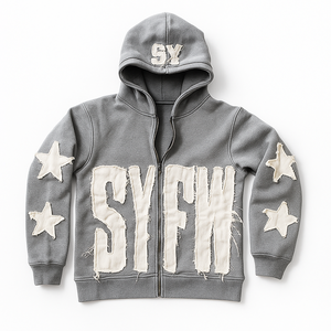 Sudadera con Capucha Oversize para Hombre, Estilo Urbano, con Cierre, Logotipo Personalizado, Apliques Bordados, Diseño Desgastado, Venta al Por Mayor - Product Image 5