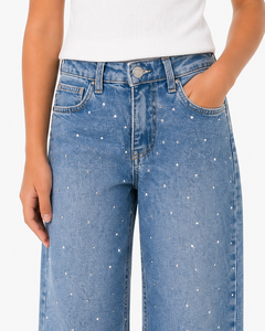 Jeans de Mezclilla Azules Premium de Pierna Ancha para Niñas, Cintura Alta, Casuales, de Algodón Suave, Corte Relajado, Prenda Inferior Elegante - Product Image 1