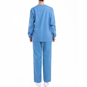 Unisex Long Sleeve Scrub <b>Set</b> V Long Sleeve Top with Pockets and Matching Pants Comfortable <b>Doctor</b> Nurse Uniform - Product Image 2