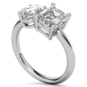 Bague de fiançailles en moissanite taille émeraude et taille Asscher 3TCW, style célébrité, bague Toi et Moi en or blanc 14K - Product Image 4