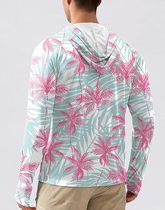 Chemise de pêche à manches longues à capuche pour homme, imprimé tropical rouge, UPF 50, anti-UV, vêtements d'extérieur - Product Image 4
