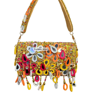 Boho Chic Beaded Shoulder Bag Handcrafted Floral Evening Bag with Fringe Tassel Design - Product Image 4