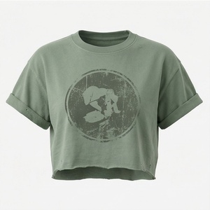 เสื้อยืดครอปท็อปผู้หญิงผ้าฝ้ายสีตามสั่ง ทรงหลวม สไตล์วิ่งออกกำลังกาย แฟชั่นสตรีทแวร์ ฟิตเนส ยิม แอคทีฟแวร์ - Product Image 1