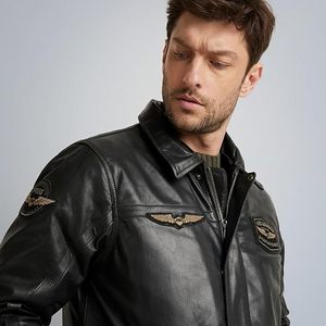 Chaqueta de cuero genuino negra para hombre, estilo motero premium, chaqueta informal de exterior, chaqueta de cuero PME Legend, negra - Product Image 3