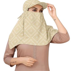 Voile de protection solaire pour femmes avec casquette, motif géométrique, long foulard en polyester, style été - Product Image 1