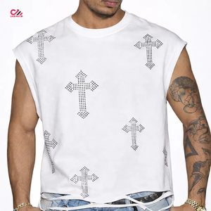 Camisetas sin Mangas Vintage para Hombre con Diseño Personalizado y Estampado de Diamantes de Imitación, Camisetas de Punto Casuales Estilo Urbano, Precio al por Mayor - Product Image 1