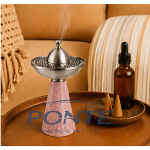 Quemador de Incienso de Mármol Rosa de Lujo con Tapa Metálica, Mabkhara Árabe Moderna Hecha a Mano, Incienso de Oud Aromático, Elegante para Primavera/Verano - Product Image 4