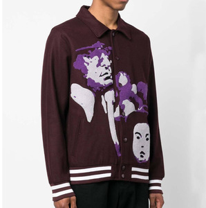 Veste universitaire pour homme, bordeaux, coupe classique, col rabattu, logo brodé à la main au dos, streetwear, vêtements d'automne - Product Image 2