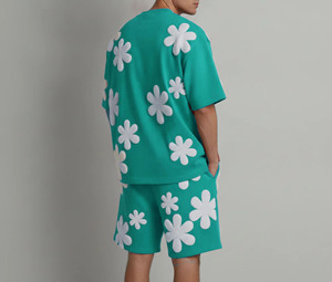 Custom Logo Printed Breathable Summer Casual Heavyweight Knitted 100% Cotton Men's Shorts Set 275g <b>T</b>-shirt 330g Crew Neck Drop - Product Image 6