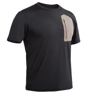 Camiseta Blanca de Manga Corta con Cuello Redondo para Hombre, con Bolsillo Frontal con Cremallera Marrón, Tejido de Punto, Poliéster Transpirable, Diseño Casual - Product Image 2