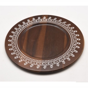 Assiettes de présentation rondes en bois en gros avec motif blanc pour la décoration de tables de mariage et de restaurants - Product Image 1