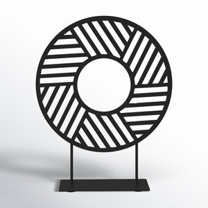 Modern Black Metal <b>Ring</b> Sculpture Geometric Abstract Striped Handmade Eco-Friendly Multi-piece Tabletop Centerpiece - Product Image 6