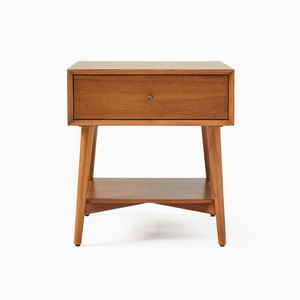 Table d'appoint en teck massif de haute qualité avec finition brune et 1 tiroir pour usage intérieur. - Product Image 1