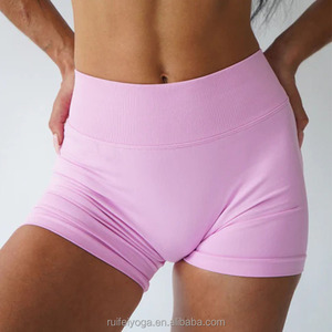 Shorts de Yoga de Cintura Alta Color Rosa Sólido, Spandex/Nailon, Malla Transpirable, Elásticos en Cuatro Direcciones, Cintura Elástica, Ropa Deportiva para Gimnasio - Product Image 6