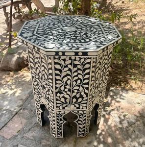 Mesa de Cajones con Incrustaciones de Hueso de ILAHI, Diseño Moderno con Detalles de Ágata, Almacenamiento de Tres Niveles, Mueble Portátil para el Hogar - Product Image 3