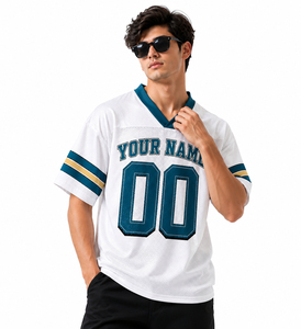 Maillot de football américain personnalisé pour homme, blanc, en mesh, col en V, manches courtes, respirant, impression sublimée, numéros d'équipe 00, votre nom - Product Image 4