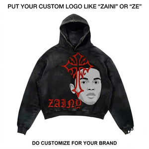Sudadera con Capucha Extra Grande de Felpa de Algodón de 400 GSM, Lavado Ácido, Color Negro, Ecológica, con Logotipo Personalizado Bordado con Impresión DTF - Product Image 1