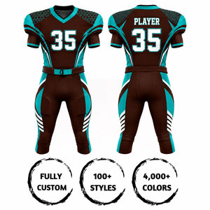 Ensemble Maillot et Pantalon de Football Américain Personnalisé Sublimé pour Homme – Col en V, Marron, Teal, Blanc – Anti-humidité, Coupe Ajustée, Manches Courtes - Product Image 5