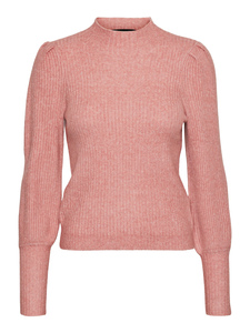 Suéter de punto acanalado de cuello alto para mujer, manga murciélago, ajustado, color rosa sólido, otoño - Product Image 3