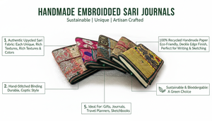 Carnet brodé fait main en tissu de sari, carnet vintage en soie, journal ethnique, papeterie écologique pour cadeau et vente en gros - Product Image 6