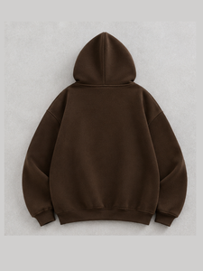 Custom 100% Cotton Premium Heavyweight Oversized Brown Graphic Hoodie Winter Warm Fleece Drop Shoulder Pullover Sweatshirt - Product Image 6