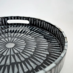 <b>Black</b> Mother of Pearl Inlay Tray, <b>Round</b> Decorative Serving Tray, Luxury <b>Coffee</b> <b>Table</b> Decor, Handmade by blossom craft - Product Image 5