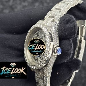 ICE LOOK นาฬิกาข้อมือสตรีสแตนเลสสตีลหรูหรา 40 มม. หน้าปัดกลม คริสตัลแซฟไฟร์ อะนาล็อก ควอตซ์ แสดงวันที่ ตัวล็อคแบบพับได้ - Product Image 4