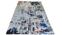 Modern Abstract Art Machine Made Polyester Bohemian Reversible Carpet Blue Grey Cut Pile 8-10mm Thickness Woven Backing Outdoor
