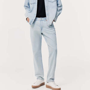 2026 Slim Straight Fit Eco-Friendly 100% Cotton Solid Men's <b>Jeans</b> Denim Pants <b>Elastic</b> Cuffs Washed Finish - Product Image 3