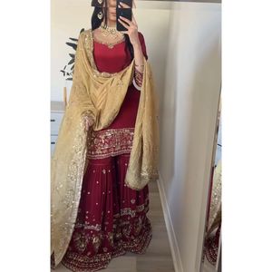 Conjunto de ropa de fiesta de diseñador para mujer, parte superior inferior Dupatta con bordado elegante - Product Image 6