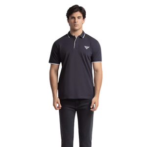 Mens Dark <b>Navy</b> Spandex/Polyester Jersey for Shirt Short Sleeve Regular Fit Casual Breathable OEM Service Golf Office Summer - Product Image 1