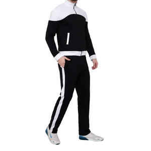 Ensemble de survêtement sportif pour homme, noir et blanc, à blocs de couleur, manches longues, avec cordon de serrage, coupe régulière, pour l'automne, design 2-en-1 - Product Image 2