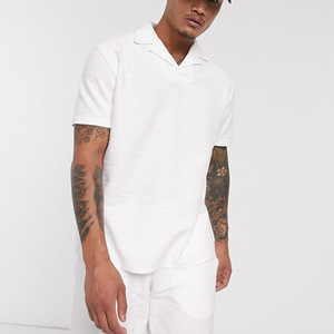 Chemise décontractée pour homme Small Malaf à manches courtes, col brodé, en maille unie, Spandex/Polyester 180g, lavable en machine - Product Image 3