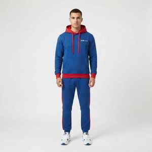 Chándal con Capucha Azul y Rojo para Hombre, Color Sólido, Casual, Largo, con Cordón Ajustable, Bolsillos, Corte Regular, 100% Algodón, Ropa de Otoño - Product Image 1