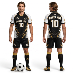 Maillots de football respirants et anti-transpiration à séchage rapide 100 % polyester pour adultes – Ensemble uniforme de compétition personnalisable avec nom d'équipe - Product Image 4
