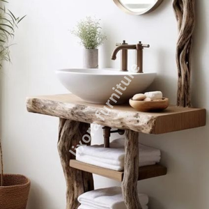 Luxury Handcrafted Modern Antique Solid Wood Eco-Friendly Durable Bathroom Vanity Wall Mirror Included Polished Finish Washstand - Product Image 3