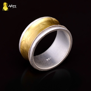 925 Sterling <b>Silver</b> Gold Plated Wide Band <b>Men</b>’s <b>Ring</b> Handmade Minimalist Statement <b>Ring</b> Fashion Jewelry Gift for Him - Product Image 4