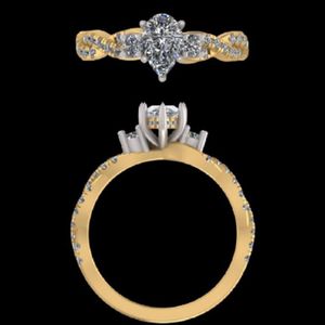 Élégante bague de fiançailles en or rose 18 carats avec diamant poire de 1,08 carat et bande pavée délicate, bijou de mariage radiant, cadeau idéal - Product Image 2