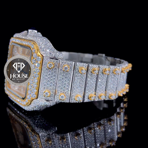 Reloj de acero inoxidable con diamantes de corte redondo y esfera cuadrada con números romanos, reloj de moda hip hop para hombre. - Product Image 4
