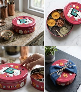 Modern Printed Iron Masala Storage <b>Box</b> Decorative Round Spice Holder for Kitchen Accessories Printed Iron Spice Containers - Product Image 4