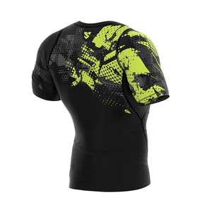 Plain Dyed Half Sleeve Rash Guards <b>Black</b> Color Customized <b>Compression</b> <b>Shirts</b> with OEM Service for Adults - Product Image 4