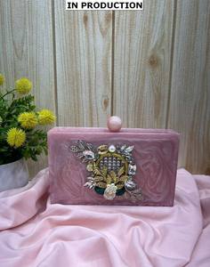 Handcrafted Designer Luxury Evening Bag for Ladies Solid Fashion Sling Magnetic Accessory Resin Pearl Decor for Bridal Clutch - Product Image 5