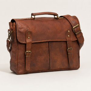 Bolso bandolera de cuero marrón vintage para oficina, portátil, con correas de hebilla, bolso de viaje premium para hombres y mujeres - Product Image 2