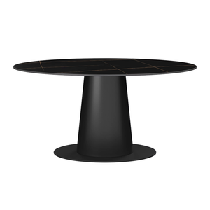 Table de salle à manger moderne pour cuisine et restaurant, plateau ovale en MDF avec bordure dorée, base en métal avec revêtement écologique. - Product Image 2