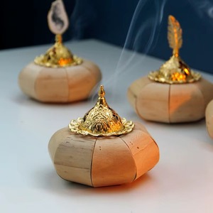 Hand-Made Bamboo Incense Burner With Gold <b>Feather</b> <b>Top</b> 12cm Diameter Aromatic Diffuser All-Season Decorative Stand - Product Image 3