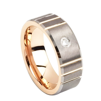 Bague en carbure de tungstène avec rainures en or rose et zircone unique, alliance de 8 mm pour femmes et hommes, bijoux modernes en gros