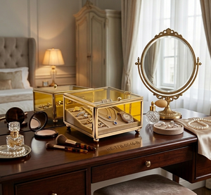 Chromatique Citrine – Glass Trinket <b>Box</b> Chromatique <b>Keepsake</b> Collection-elegant metallic structure,Crafted with brass frame - Product Image 3