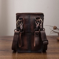 Sac bandoulière mini unisexe en cuir véritable Crazy Horse, design décontracté, sac banane de mode, pochette de voyage 7 pouces